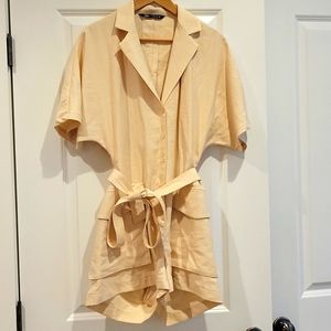 Linen short cream jumpsuit